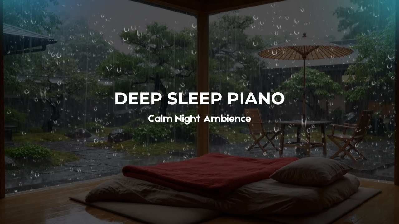 Deep Sleep Piano with Heavy Rain | Calm Night Ambience