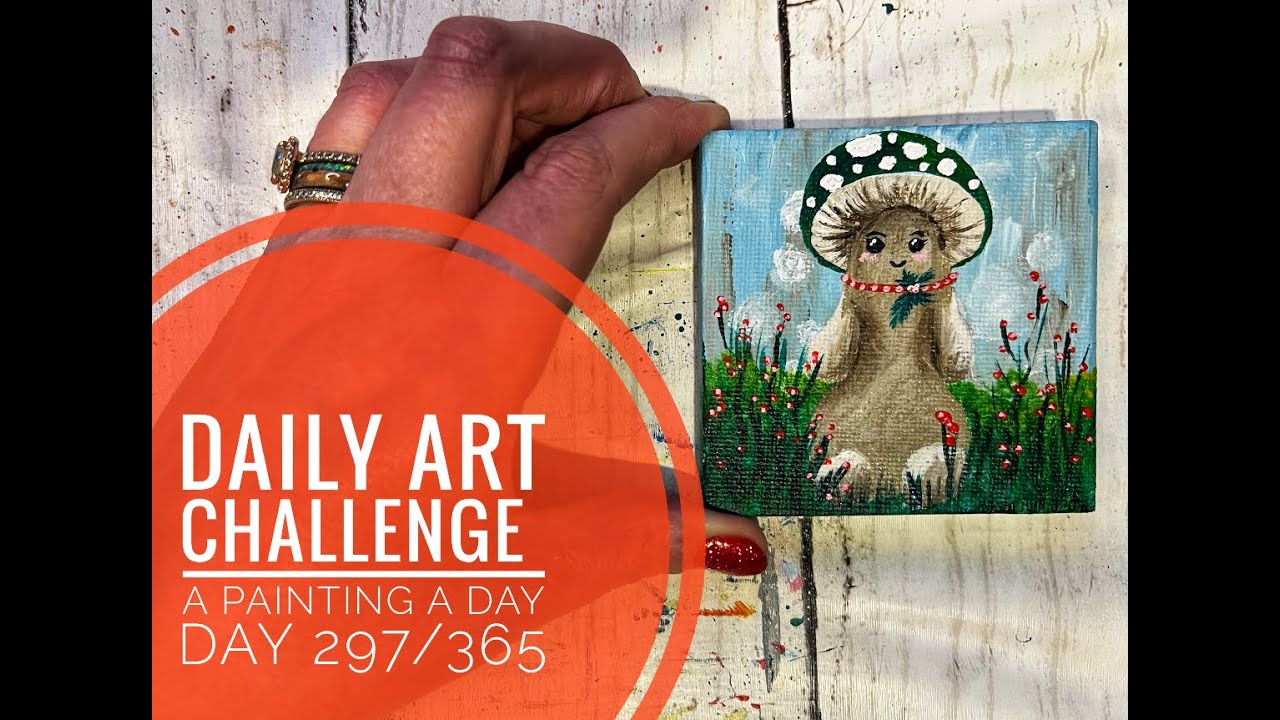 Daily Art Challenge 297/365 | Whimsical Festive Mushroom Character | Acrylic Painting Time-lapse