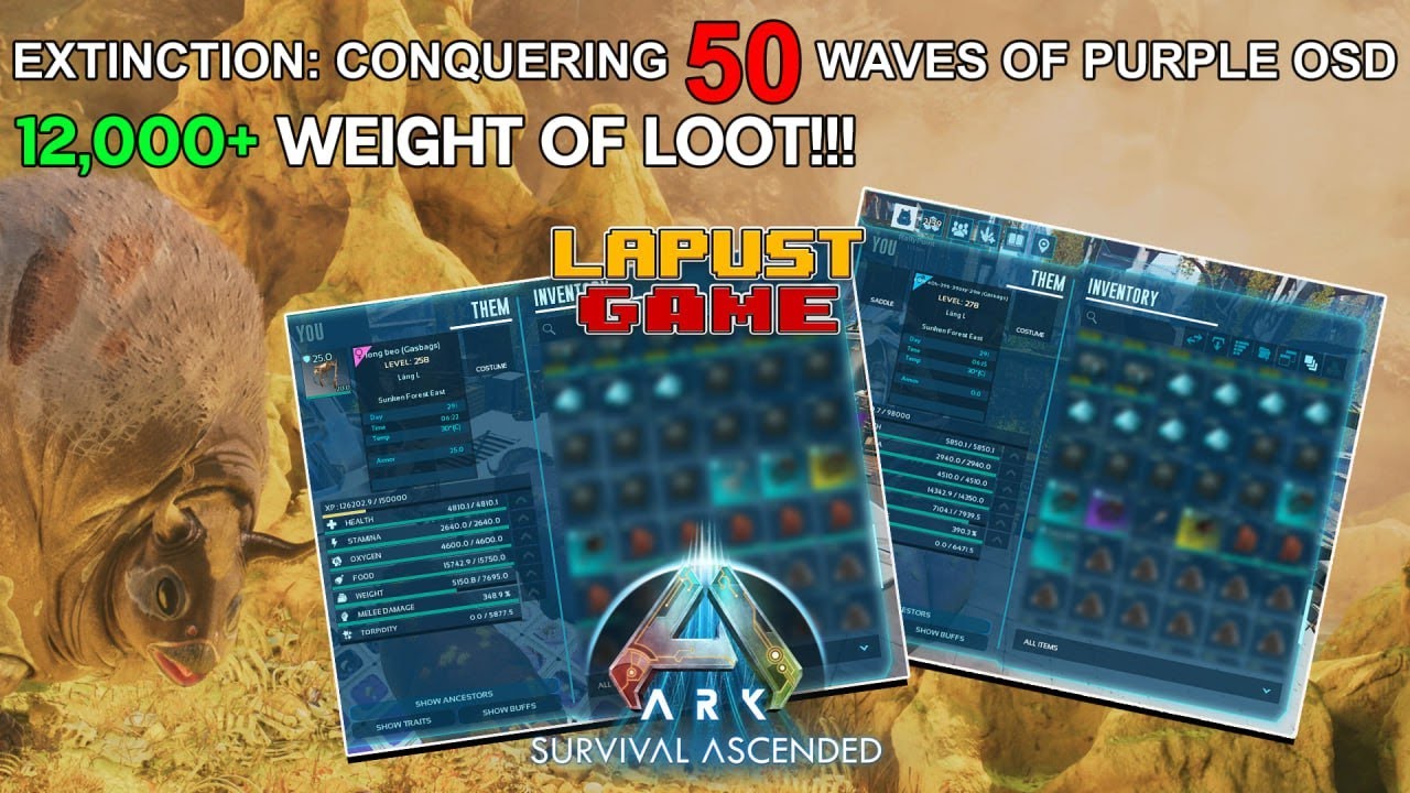 [ARK ASCENDED] EXTINCTION: CONQUERING 50 WAVES OF PURPLE OSD - 12,000+ WEIGHT OF LOOT !!