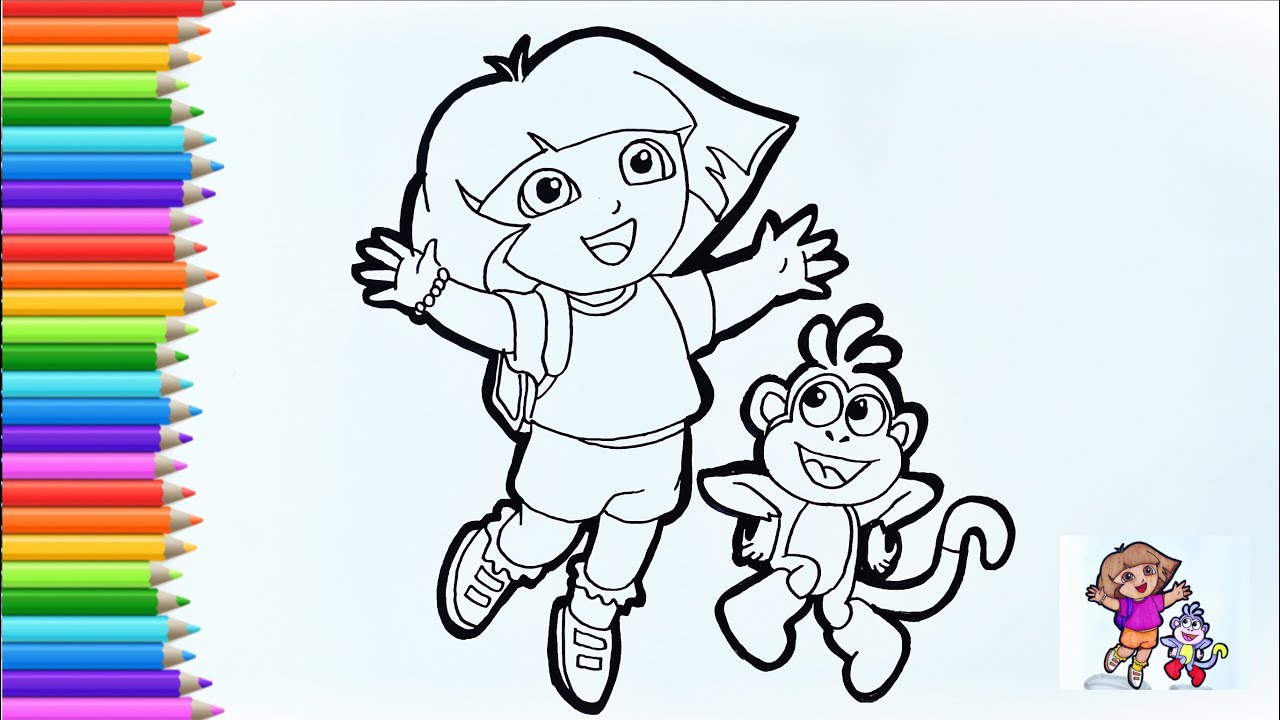 Dibuja y colorea a DORA LA EXPLORADORA con su amigo  BOTAS 👧🐒 /dibujos para niños 👶