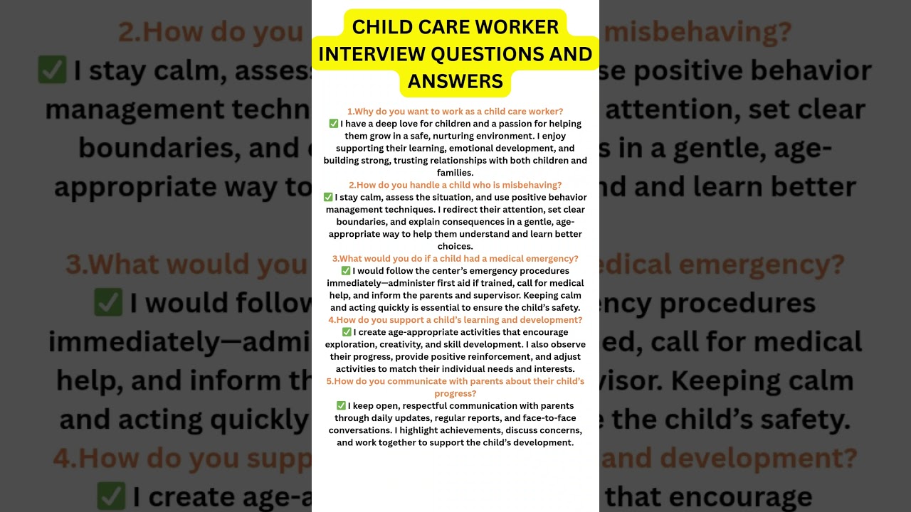 Child Care Worker Interview Questions and Answers (Pass Your Interview)