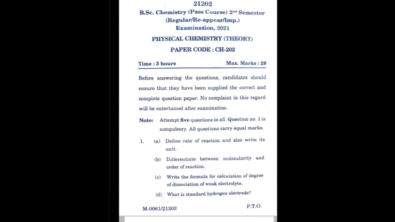I.G.U University paper 2021 physical chemistry