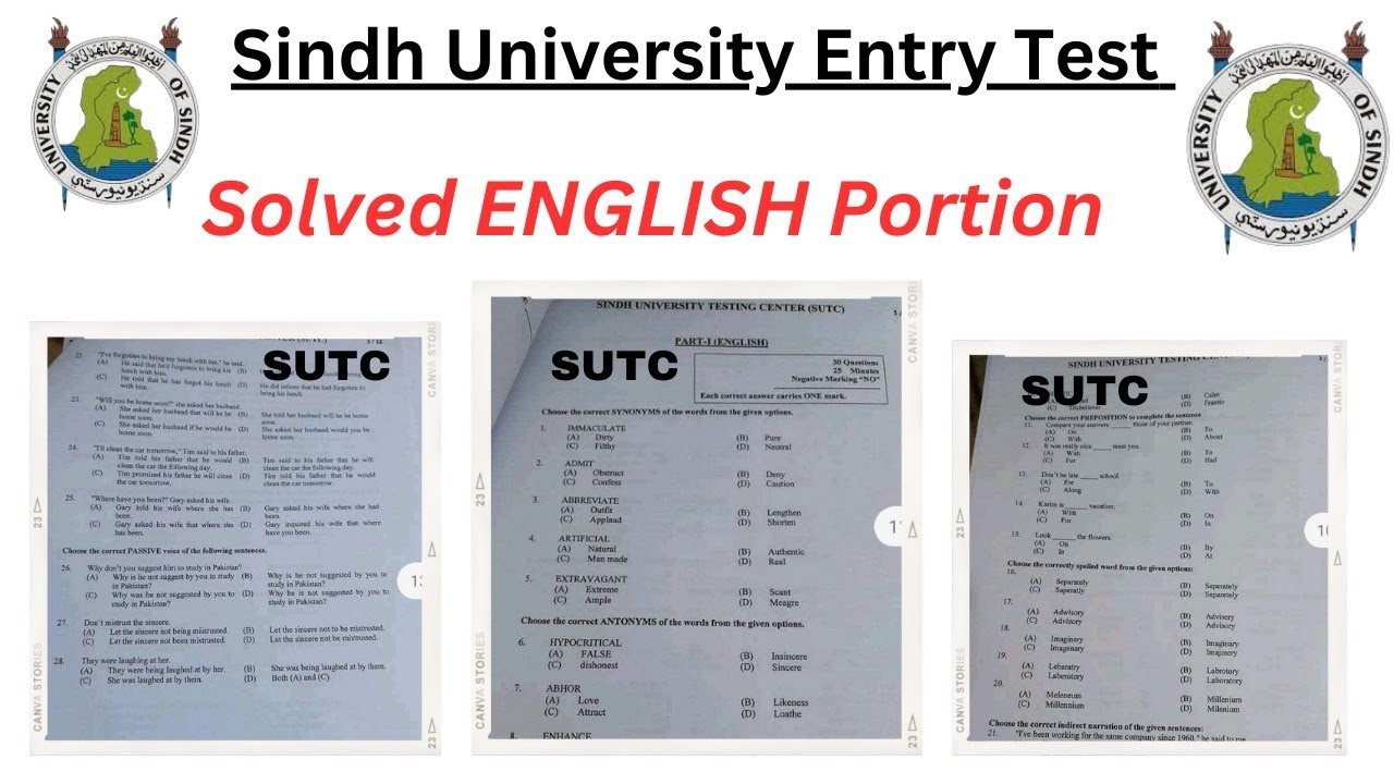 Solved sindh university entry test | solved English portion Sindh University | SUTC