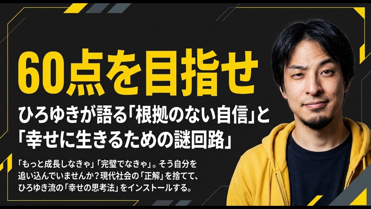 【60点を目指せ】ひろゆきが語る「根拠のない自信」と「幸せに生きるための謎回路」の正体