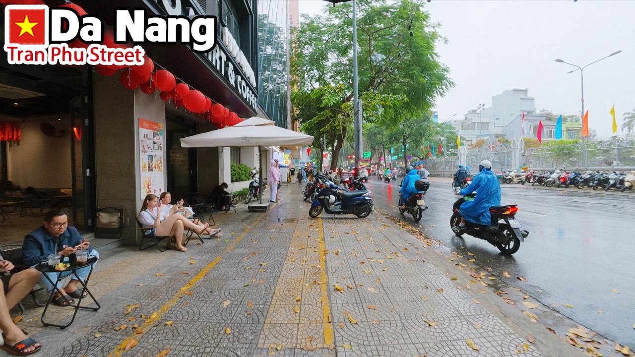 VIETNAM DA NANG Rainy Afternoon Walk Along Tran Phu Tourist Street - Real Life Street Atmosphere