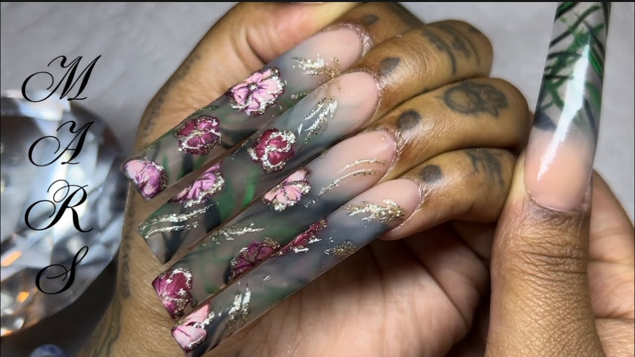 😱EXTENDO XL Nails! • Dimensional Acrylic Nail Tutorial • Vintage Foliage Design 🌺