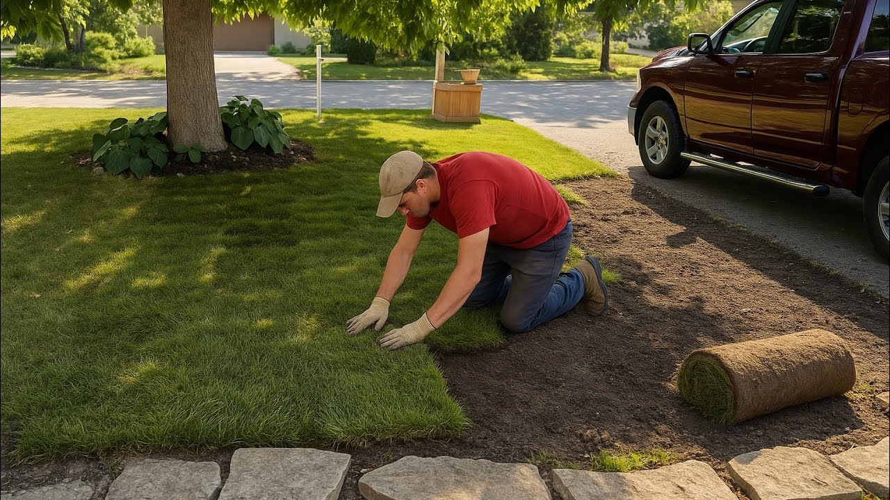 From Dirt to Lush Lawn | Full Sod Installation Time-Lapse ( how to install sod to fix patches lawn)