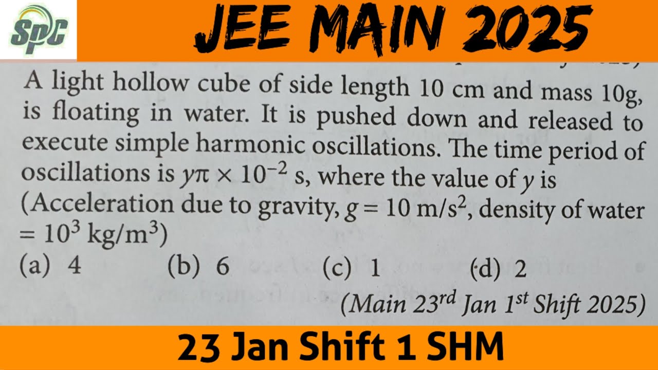 A light hollow cube of side length 10 cm and mass 10g, is floating in wat  [ 23 Jan JEE Main 2025 ] 
