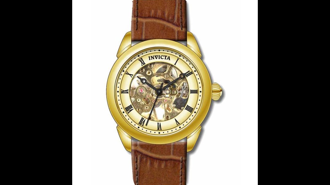Invicta 17186 Men's Specialty Gold Skeleton Dial Brown Leather Strap Mechanical Watch Review Video