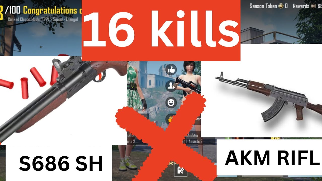 S686 Shotgun x AKM RIFLE/OP COMBO/16 KILLS/ PUBG GAMEPLAY