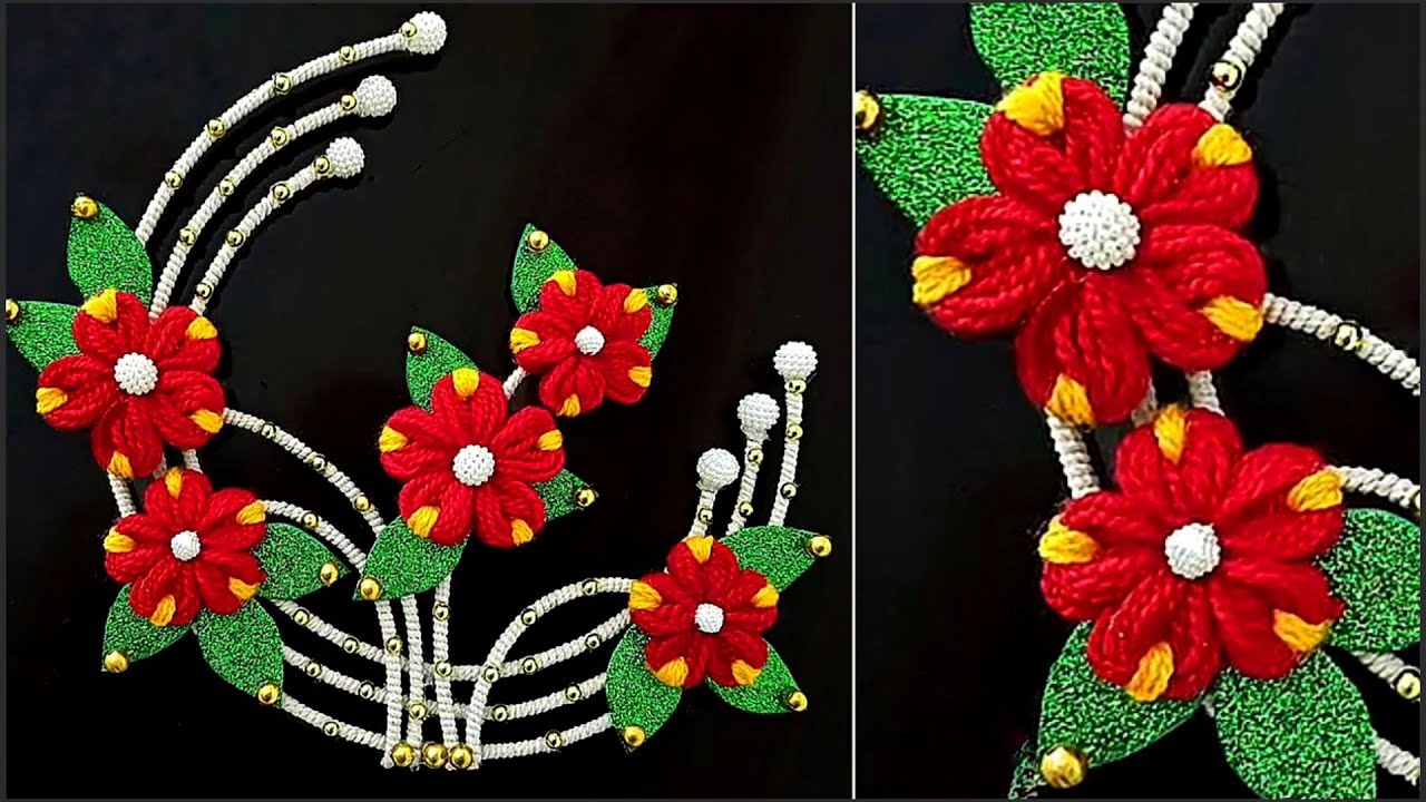 DIY Woolen Wall Hanging | Easy Wool Flower Making | Home Decor Idea Out Of Wool