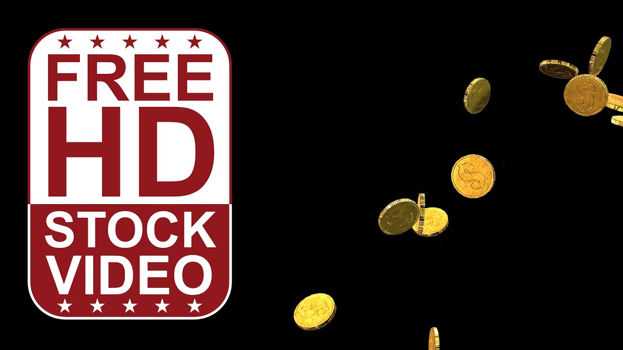 Free Stock Videos - shiny gold coins falling on black background 3D animation