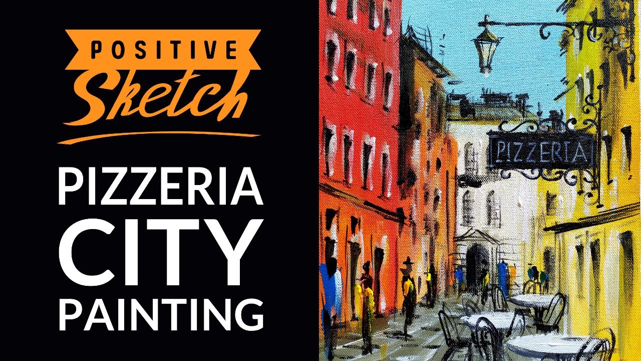 Acrylic painting tutorial, Easy acrylic painting, Cityscape, Pizzeria, Abstract painting