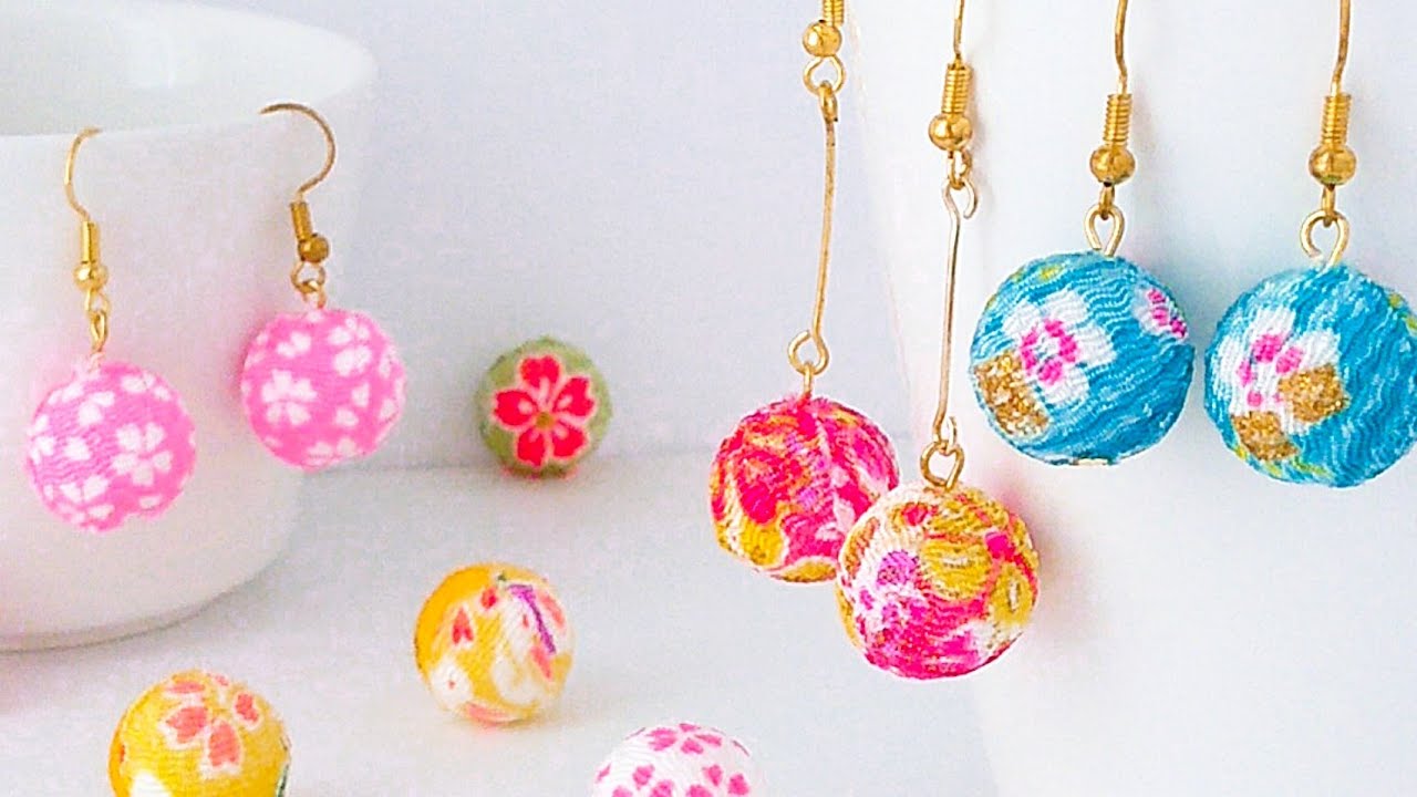 【ちりめん貼るだけ】手まりピアスの作り方【浴衣にピッタリ】100均DIY How to make Japanese accessories.TemariBall