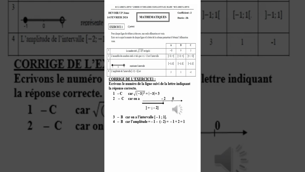 R&Eacute;VISION QCM - EXERCICE1 CORRIGE - (Pr&eacute;paration BEPC - EX1 extrait du DST UP DIVO)