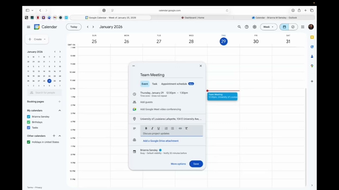 Outlook and Google Calendar Demonstration