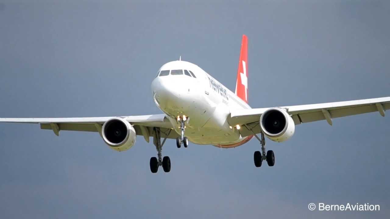 Helvetic Airways' new Airbus A319 - Landing at airport Bern-Belp HD