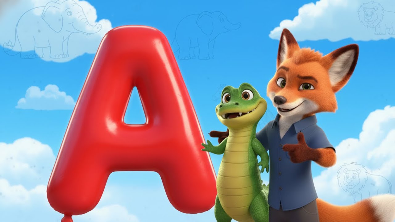 Learn Letter A with Fox and Alligator - ABC Phonics Song