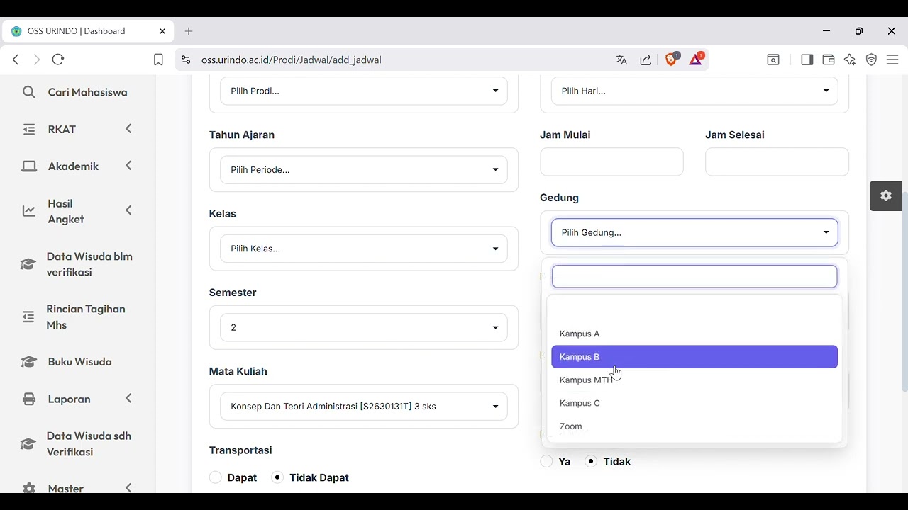 Cara input jadwal kuliah di OSS URINDO