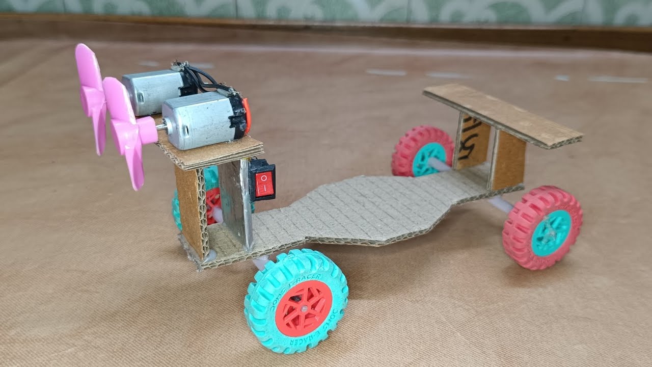 How to make Cardboard Making Dual Motor Powerful Fan Car At Home - Cardboard Se bnaye Motor Fan Car 