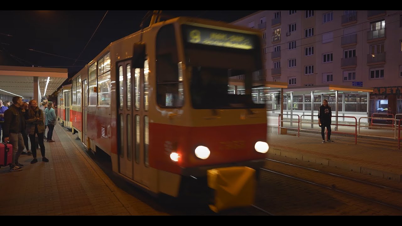 Slovakia, Bratislava, tram 9 night ride from Trnavské mýto to Námestie SNP