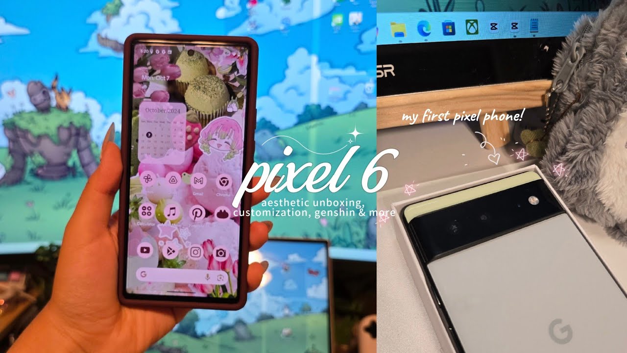 🍡pixel 6 aesthetic unboxing, customization, genshin & more