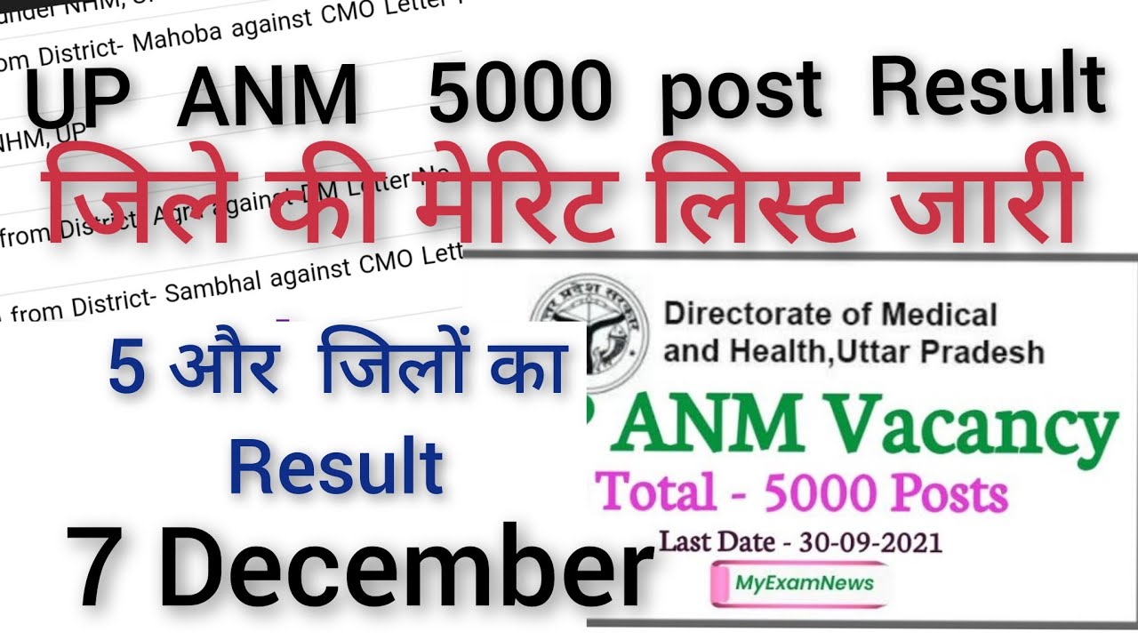 UP ANM 5000 Post Result | UP NHM Result | UP Nurse District wise merit list