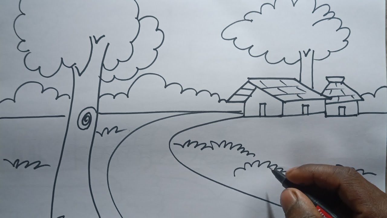 How to Draw Beautiful Village Scenery Step by Step for Beginners