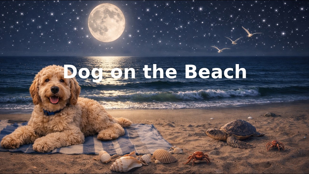 Calming Beach Night 🐶🌙 8 Hour Moonlit Ocean Waves & Gentle Music | Dog Anxiety Relief