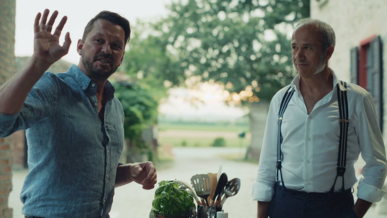 Jimmy Doherty and Francesco Mutti at the Mutti Tomato Harvest in Parma.