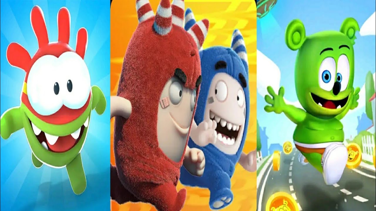 Oddbods Turbo Run VS Gummy bear run endless runner VS Nom: Run Gameplay