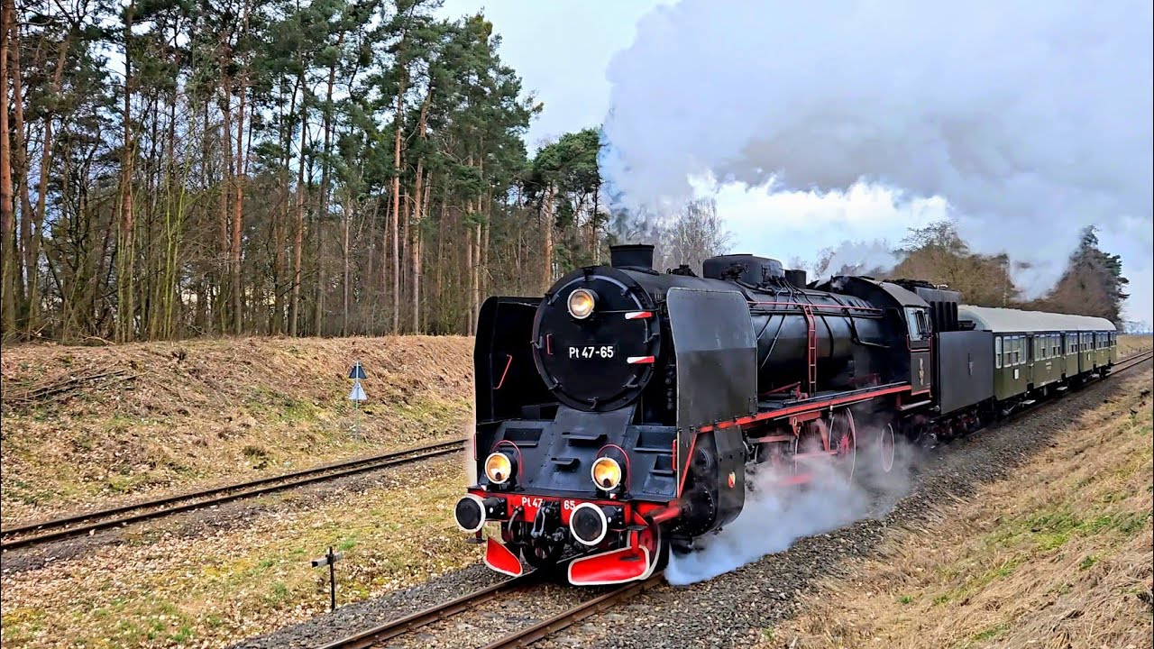 Parow&oacute;z Pt47-65 z pociągiem KW77256 mija semafor wjazdowy w kilometrze 47.700, Wolsztyn, 16.03.2026.