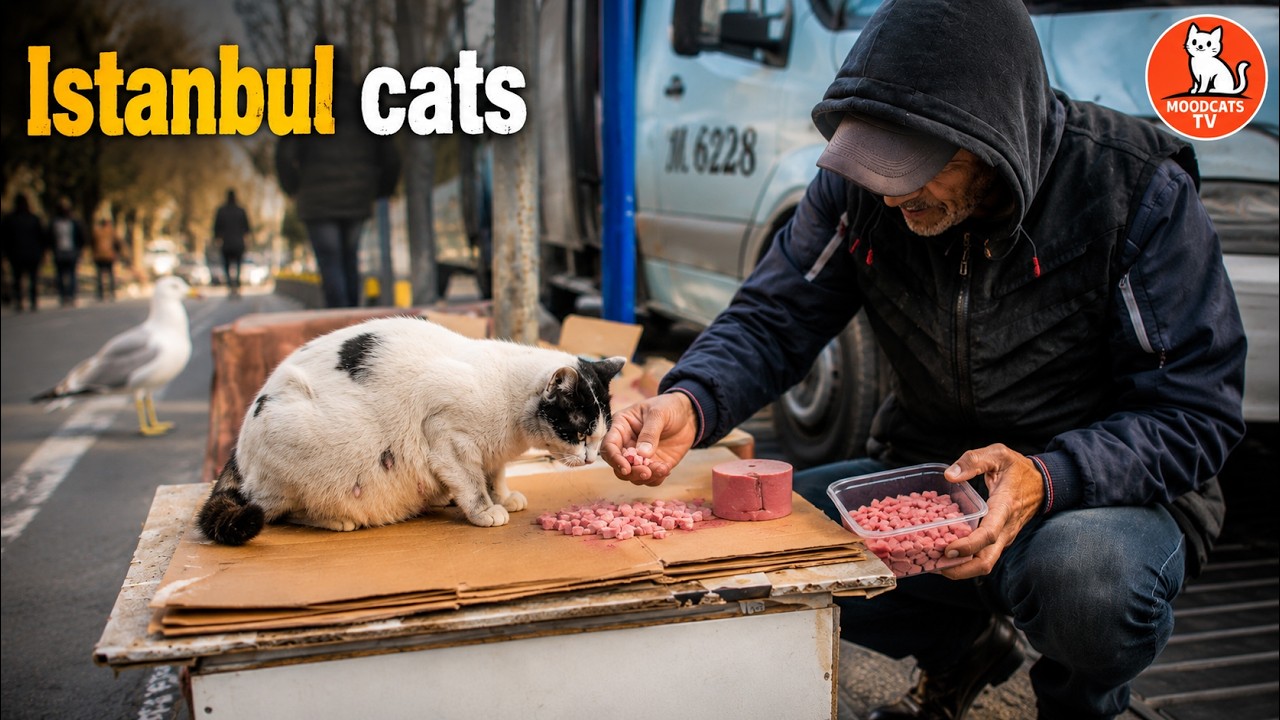 Istanbul Cats | Relaxing Cat Life & Ambient Sounds – Pregnant Cat & Kind Man in Üsküdar