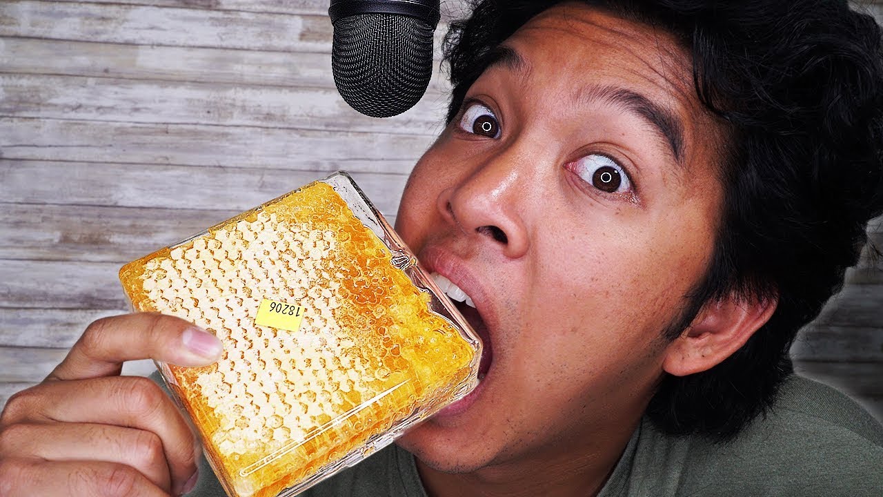 Trying ASMR Honeycomb Mouth Sticking Sounds Hot Cheetos and Chicken Nuggets!