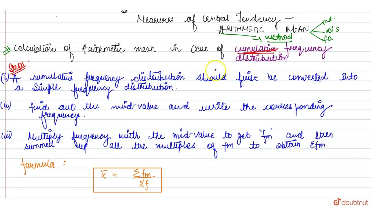 CALCULATION OF ARITHMETIC MEAN IN CASE OF CUMULATIVE FREQUENCY DISTRIBUTION