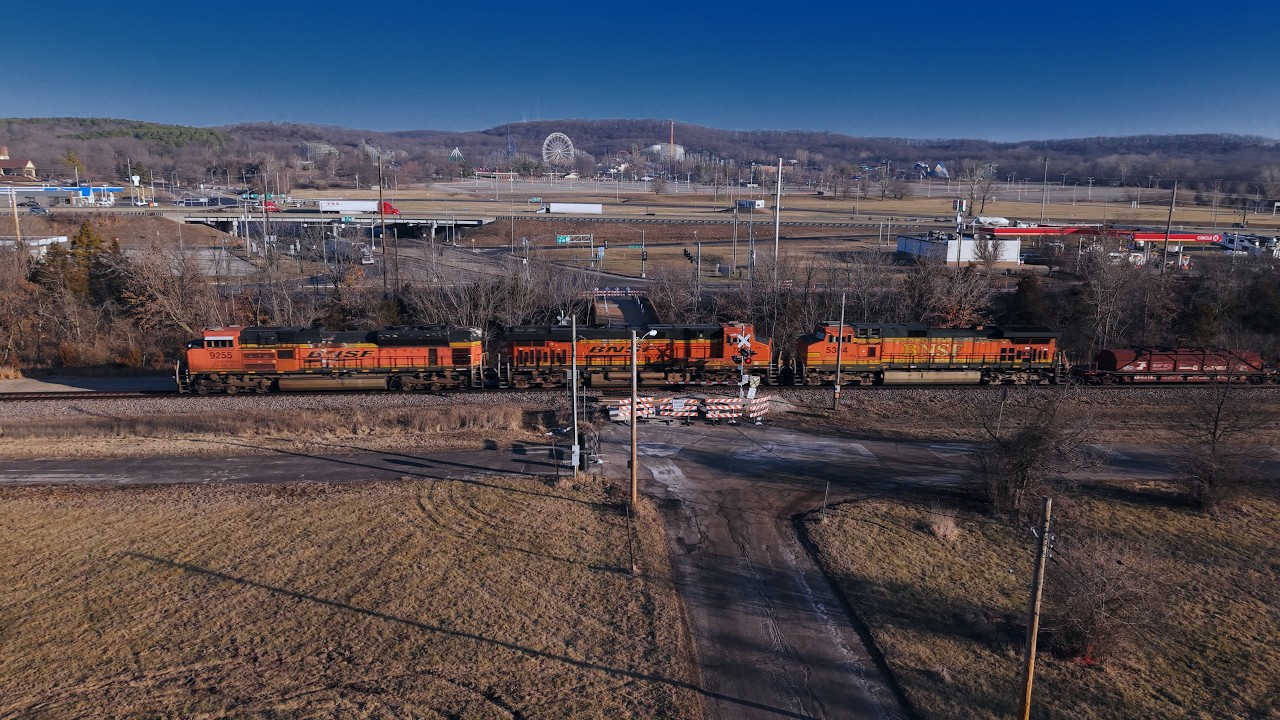 Blazing Orange BNSF Power! 🔥 Drone Orbits as Freight Train ROARS Through Crossing