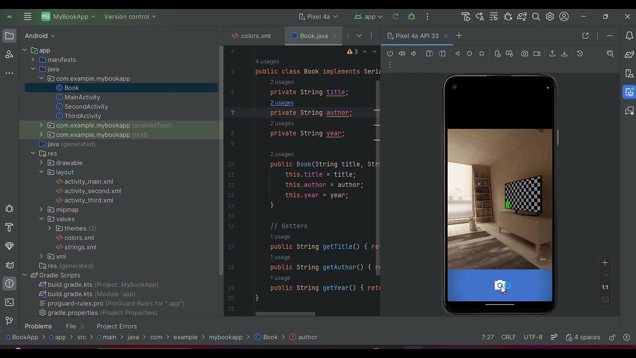 MyBookApp Android Development MVC (Java + XML) concept demonstration