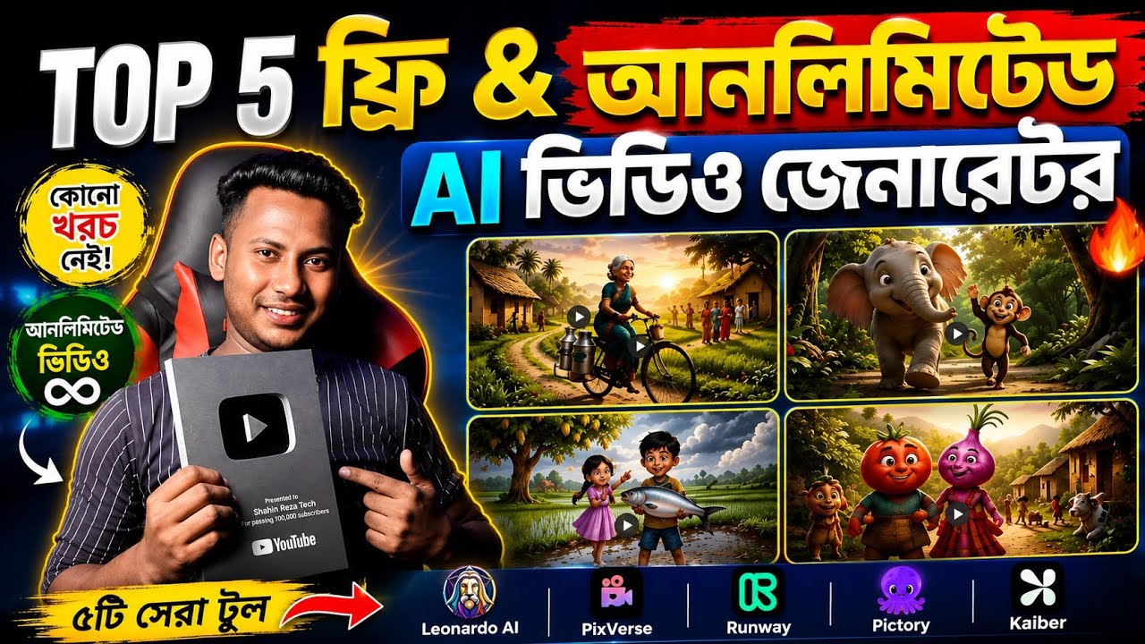 🔥 ২০২৬ সালের সেরা ৫টি Free & Unlimited AI Video Generator | Bangla Tutorial