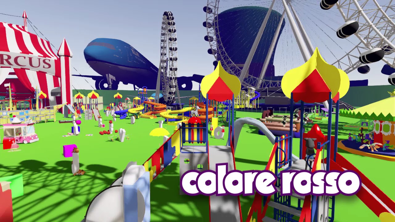 Scopri di colori per i bambini in un parco giochi colorato pieno di giocattoli.