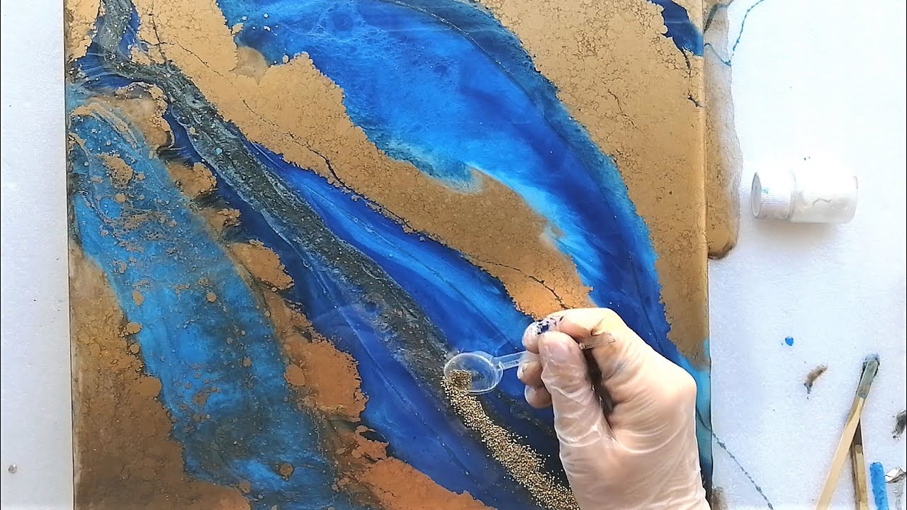 Blue Geode With Golden - Epoxy Resin Art