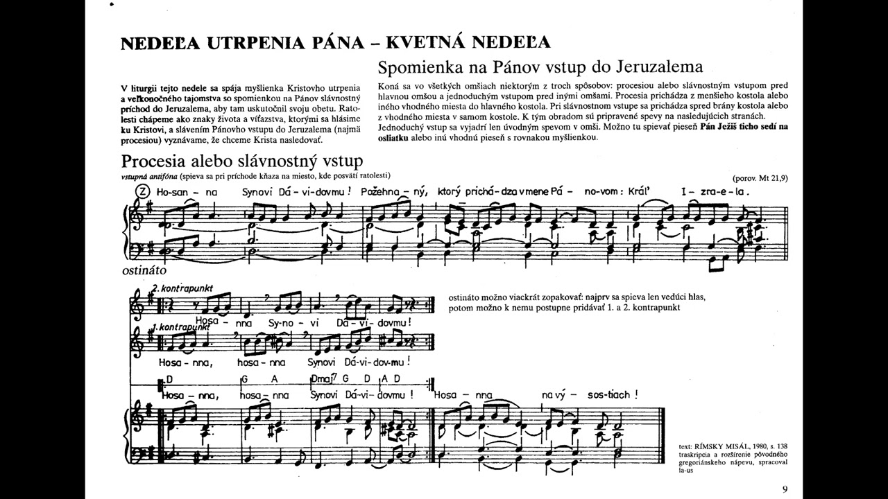 Kvetná nedeľa - Hosanna Synovi Dávidovmu (vstupná antifóna)
