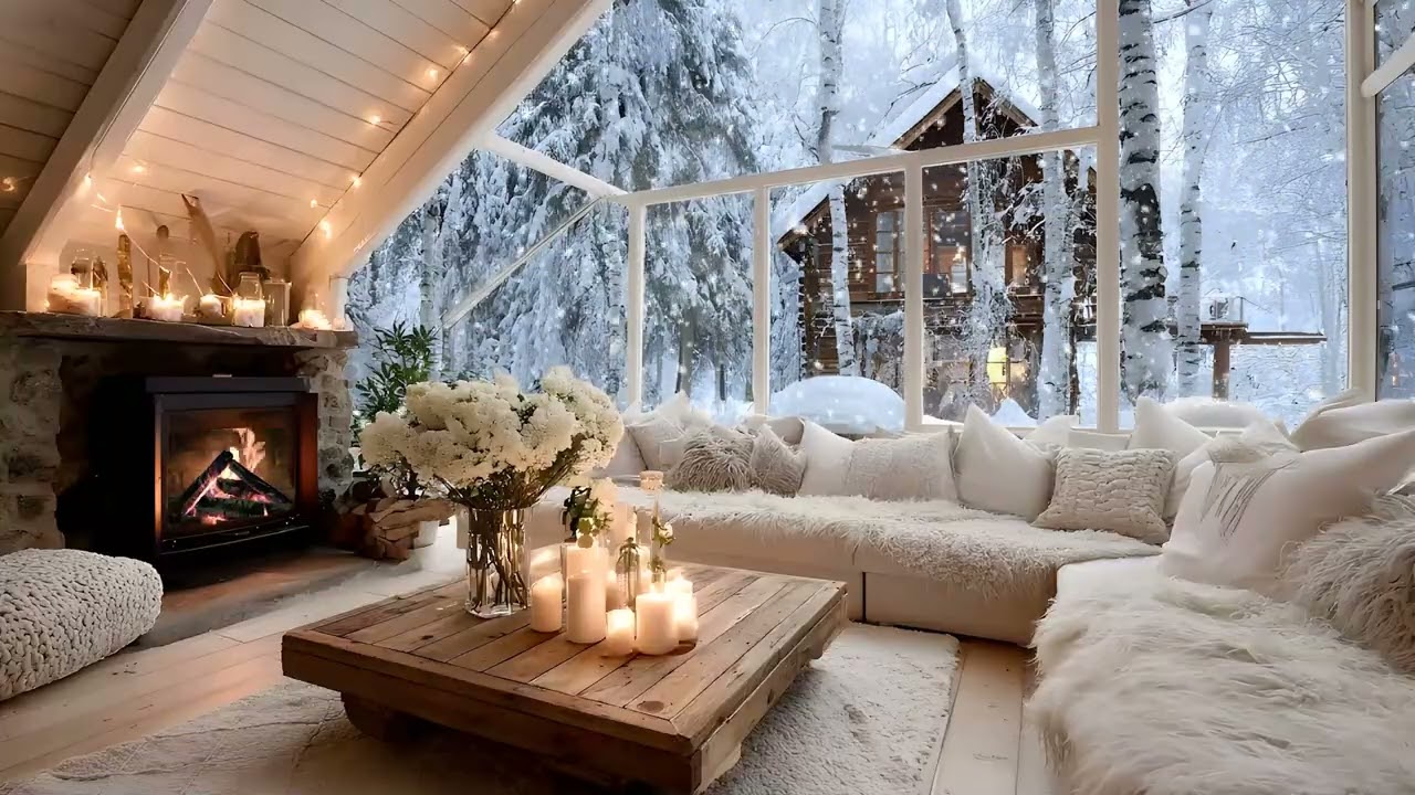 🔥💤 Snowfall Piano Sleep Room | Cozy Firelight Ambience | Fast Insomnia Relief Tonight