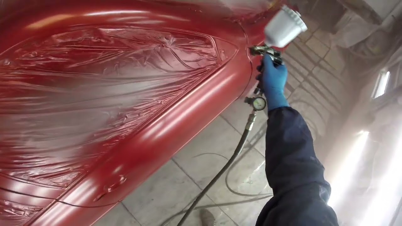 Нанесение слабо укрывистой базовой эмали краскапультом iwata ls400 1.3/лак iwata ws400 1.4HD. #104