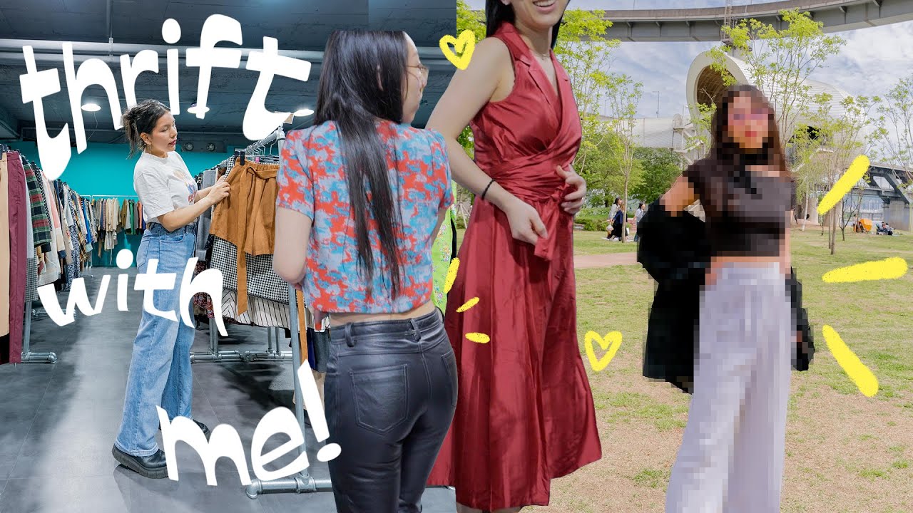 Helped a friend thrift outfits for her body: broad shoulders & long torso | Thrift with me & try on