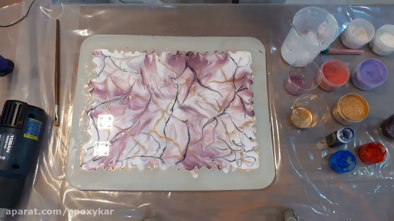 سینی رزینی بساز! طرح سنگ مرمر رزینی همراه با نصب دسته سینی