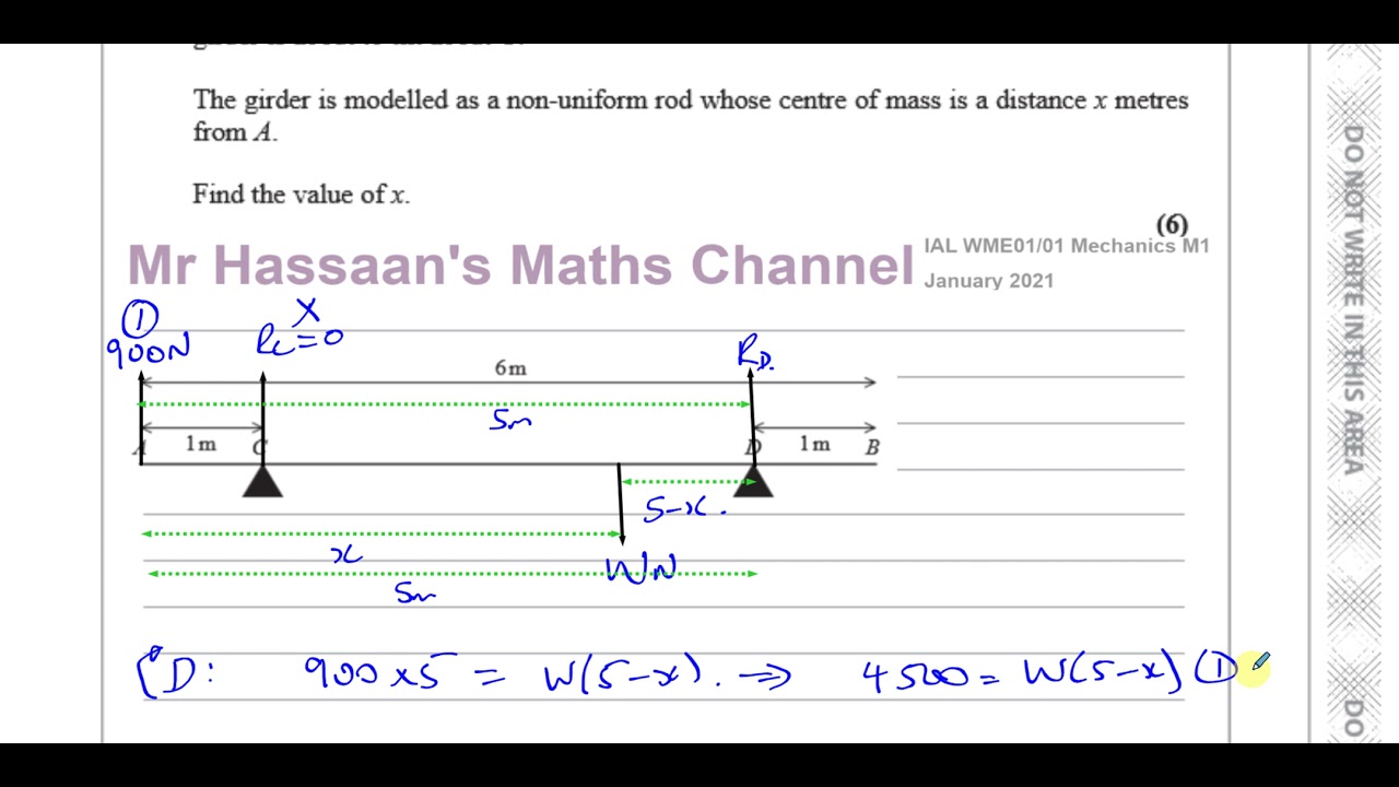 WME01 01 (Edexcel) M1 January 2021 IAL Q4 Moments, Point of Tilting