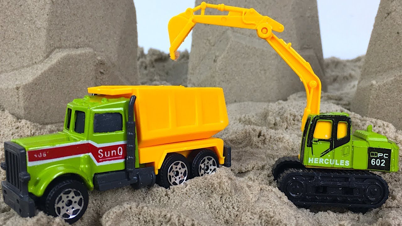 MIGHTY MACHINES DUMP TRUCK EXCAVATOR & FORKLIFT DIECAST  MODELS METAL GEAR SIMULATION- UNBOXING