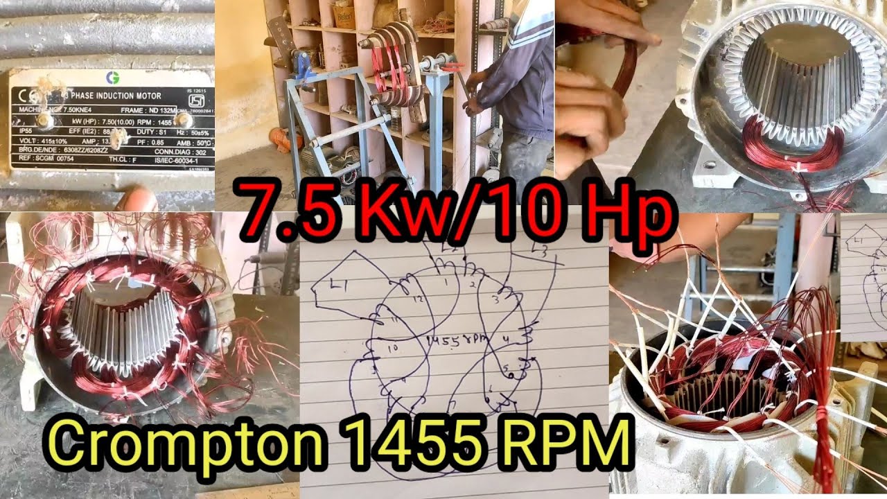 Crompton Greaves 7.5kw/10 Hp 1455 RPM  Motor Winding data and Connection||@Electrical master king