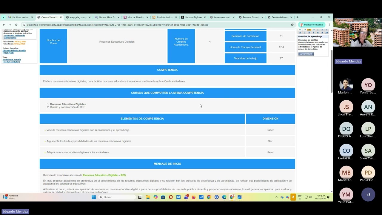 Bienvenida curso recursos educativos digitales RED 20260115