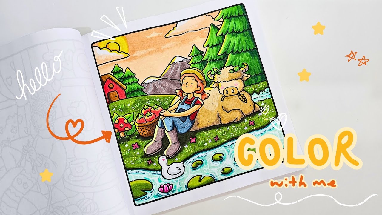 Color with me | Girl Moments by Coco Wyo - Girl with Cow | Ohuhu Alcohol Markers 🍅🐮🍄